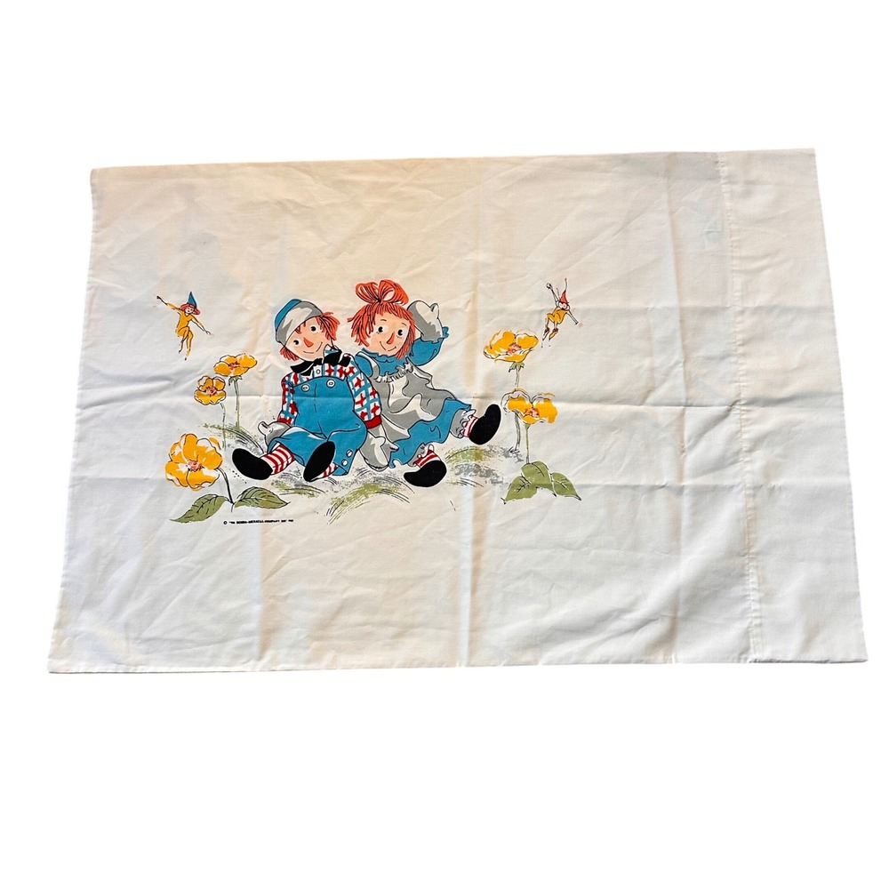 Vtg 1969 Raggedy Ann &‎ Andy Pillowcase The Bobbs-Merrill Co Nursery Cottagecore
